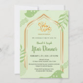 Invitation Dîner élégant de rupture du jeûne vert et or flora (Devant)