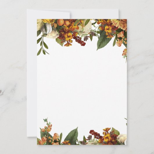 Invitation Dîner élégant de Thanksgiving avec fleurs d'automn (Dos)