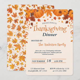 Invitation Dîner élégant de Thanksgiving Citrouille Feuilles