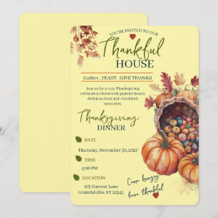 Invitation Dîner élégant de Thanksgiving Citrouille Feuilles