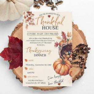Invitation Dîner élégant de Thanksgiving Citrouille Feuilles