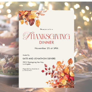Invitation Dîner élégant de Thanksgiving Feuilles d'automne