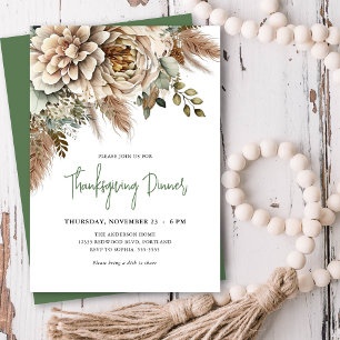 Invitation Dîner élégant de Thanksgiving floral Boho