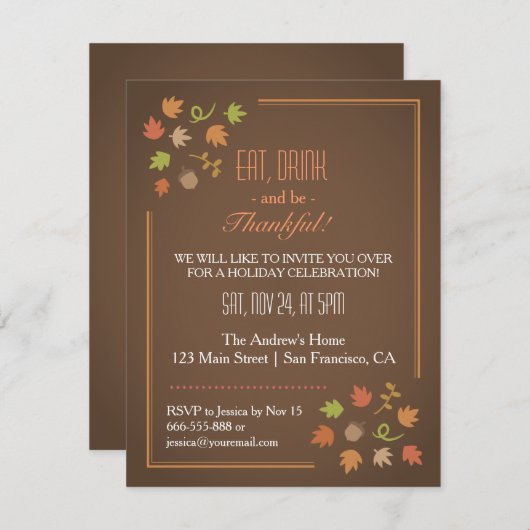 Invitation Dîner élégant moderne de thanksgiving (Devant / Derrière)