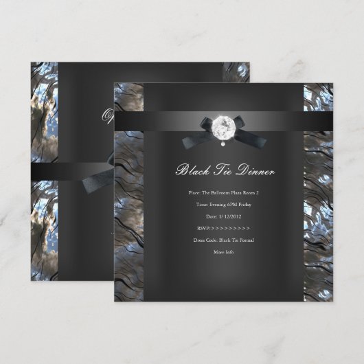 Invitation Dîner en noir et argent (Devant / Derrière)