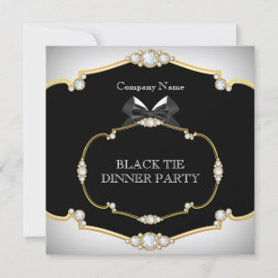Invitation Dîner en smoking noir et blanc or blanc 2