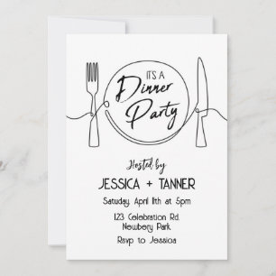 Invitation Dîner en société, Fête minimaliste, Dîner d'annive