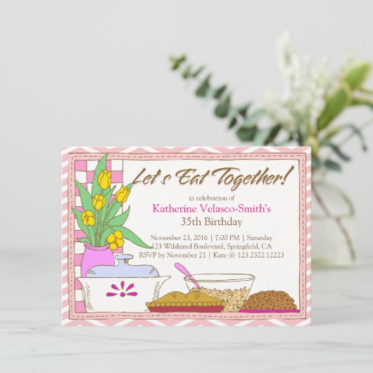 Invitation Dîner ensemble ou déjeuner Fête d'anniversaire (Debout devant)