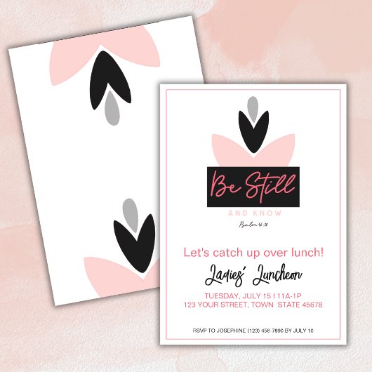 Invitation Dîner entre dames du psaume 46:10 rose moderne chr