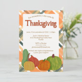 Invitation Dîner espagnol de Thanksgiving Orange Plaid d'Auto (Debout devant)
