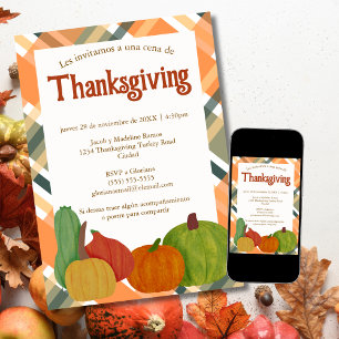 Invitation Dîner espagnol de Thanksgiving Orange Plaid d'Auto