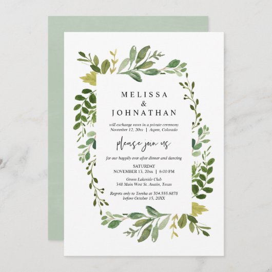 Invitation Dîner et danse Mariage vert (Devant / Derrière)