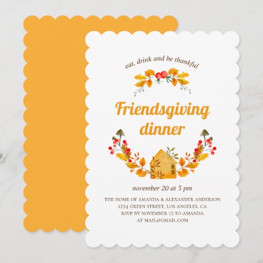 Invitation Dîner familial de Thanksgiving. Fête de l'Action d (Devant / Derrière)