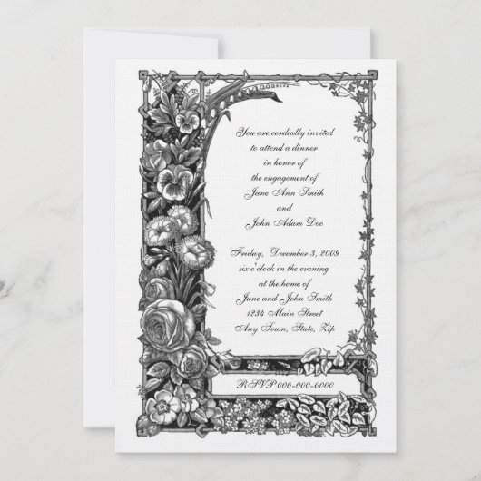 Invitation Dîner Fiançailles aux fleurs victoriennes (Devant)