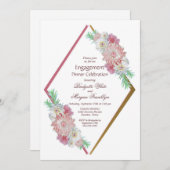 Invitation Dîner Fiançailles géométrique rose Floral (Devant / Derrière)
