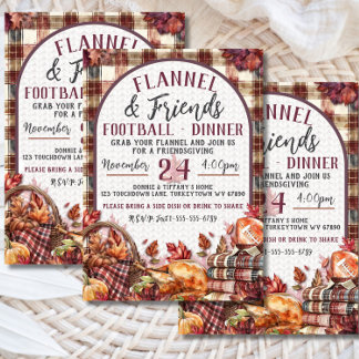 Invitation Dîner Flanelle & Amis Football Friendsgiving