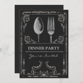 Invitation Dîner fleuri vintage de fourchette de cuillère (Devant / Derrière)