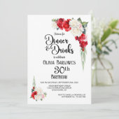 Invitation Dîner Floral blanc rouge et boissons 30e anniversa (Debout devant)