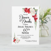 Invitation Dîner Floral blanc rouge et boissons 60e anniversa (Debout devant)