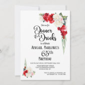 Invitation Dîner Floral blanc rouge et boissons 65e anniversa (Devant)