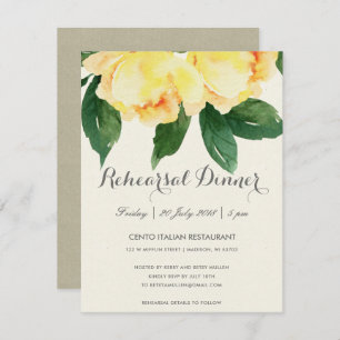 INVITATION DÎNER FLORAL DE RÉPÉTITION D'AQUARELLE JAUNE