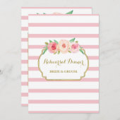 Invitation Dîner floral de répétition de rayures d'or rose (Devant / Derrière)