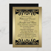 Invitation Dîner floral de répétition de remous d'or noir (Devant / Derrière)