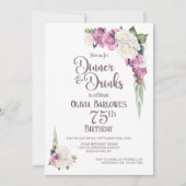 Invitation Dîner Floral rose blanc et boissons 75e anniversai (Devant)