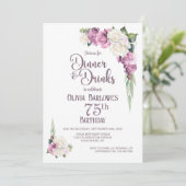 Invitation Dîner Floral rose blanc et boissons 75e anniversai (Debout devant)