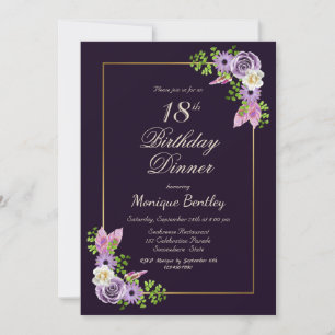 Invitation Dîner floral violet 18e anniversaire