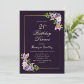 Invitation Dîner floral violet 21e anniversaire (Debout devant)
