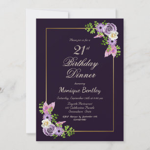 Invitation Dîner floral violet 21e anniversaire