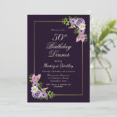 Invitation Dîner floral violet 50e anniversaire (Debout devant)