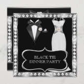 Invitation Dîner Formel Cravate Noire Blanche Hollywood (Devant / Derrière)