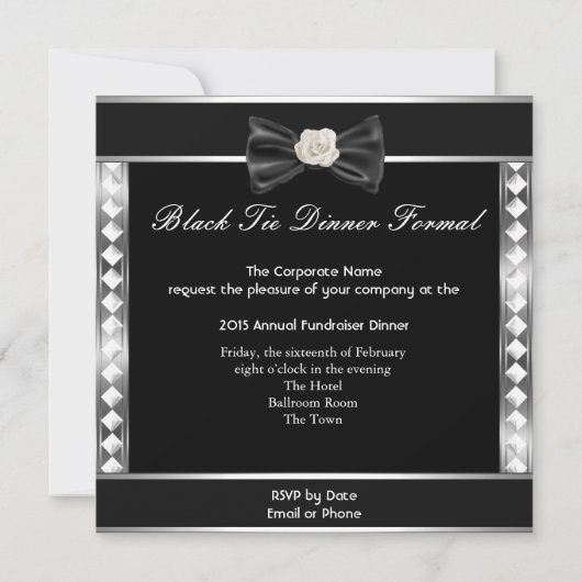 Invitation Dîner Formel Cravate Noire Blanche Hollywood (Dos)
