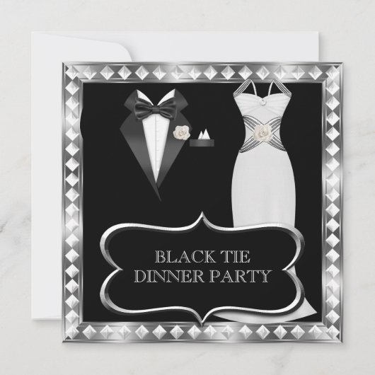 Invitation Dîner Formel Cravate Noire Blanche Hollywood (Devant)