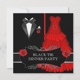 Invitation Dîner Formel en Blanc et Noir Cravate Rouge 2a