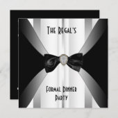 Invitation Dîner Formel Noir Blanc Bow Argent (Devant / Derrière)