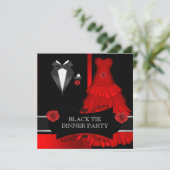 Invitation Dîner Formel Soirée Blanc Cravate Noire Rouge (Debout devant)