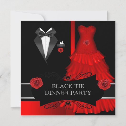 Invitation Dîner Formel Soirée Blanc Cravate Noire Rouge (Devant)