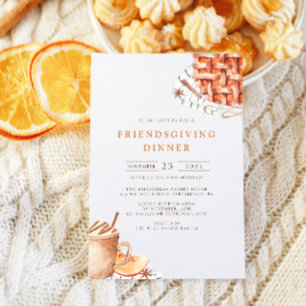 Invitation Dîner Friendsgiving à l'aquarelle avec tarte à la 