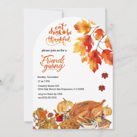 Invitation Dîner Friendsgiving Action de grâce Automne Dinde (Devant)