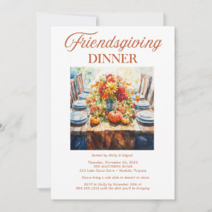 Invitation Dîner Friendsgiving aquarelle Potluck d'automne