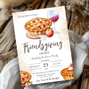 Invitation dîner Friendsgiving aquarelle tarte au