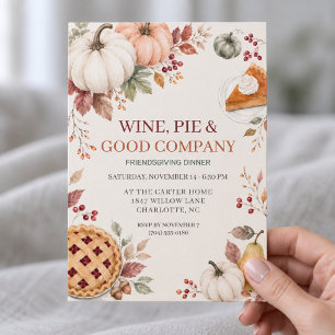 Invitation Dîner Friendsgiving aquarelle Tarte au potiron aut
