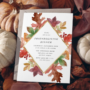 Invitation Dîner Friendsgiving aux feuilles d'automne rustiqu