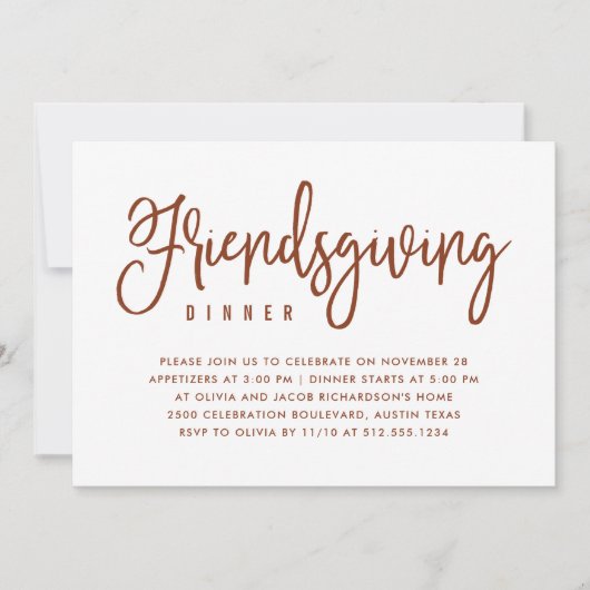 Invitation Dîner Friendsgiving | Blanc avec feuilles d'automn (Devant)