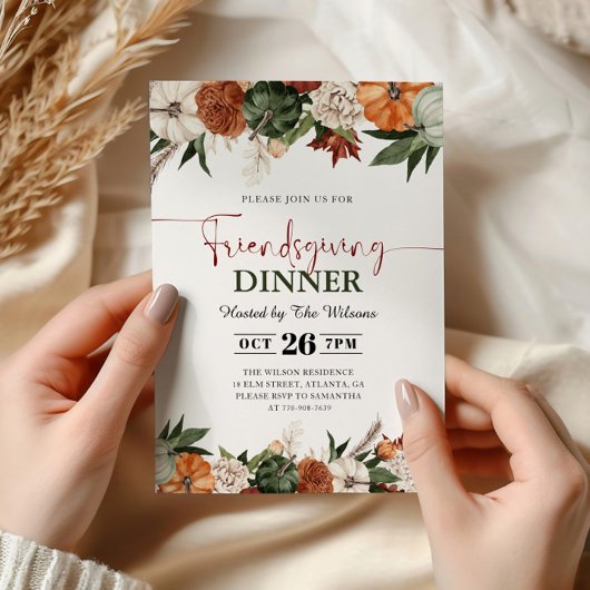 Invitation Dîner Friendsgiving d'automne rustique avec citrou