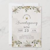 Invitation Dîner Friendsgiving floral blanc et beige  (Devant)