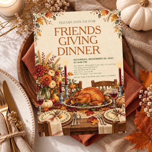 Invitation Dîner Friendsgiving Potluck de Thanksgiving